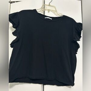 Zara Black Ruffle Sleeve Tee